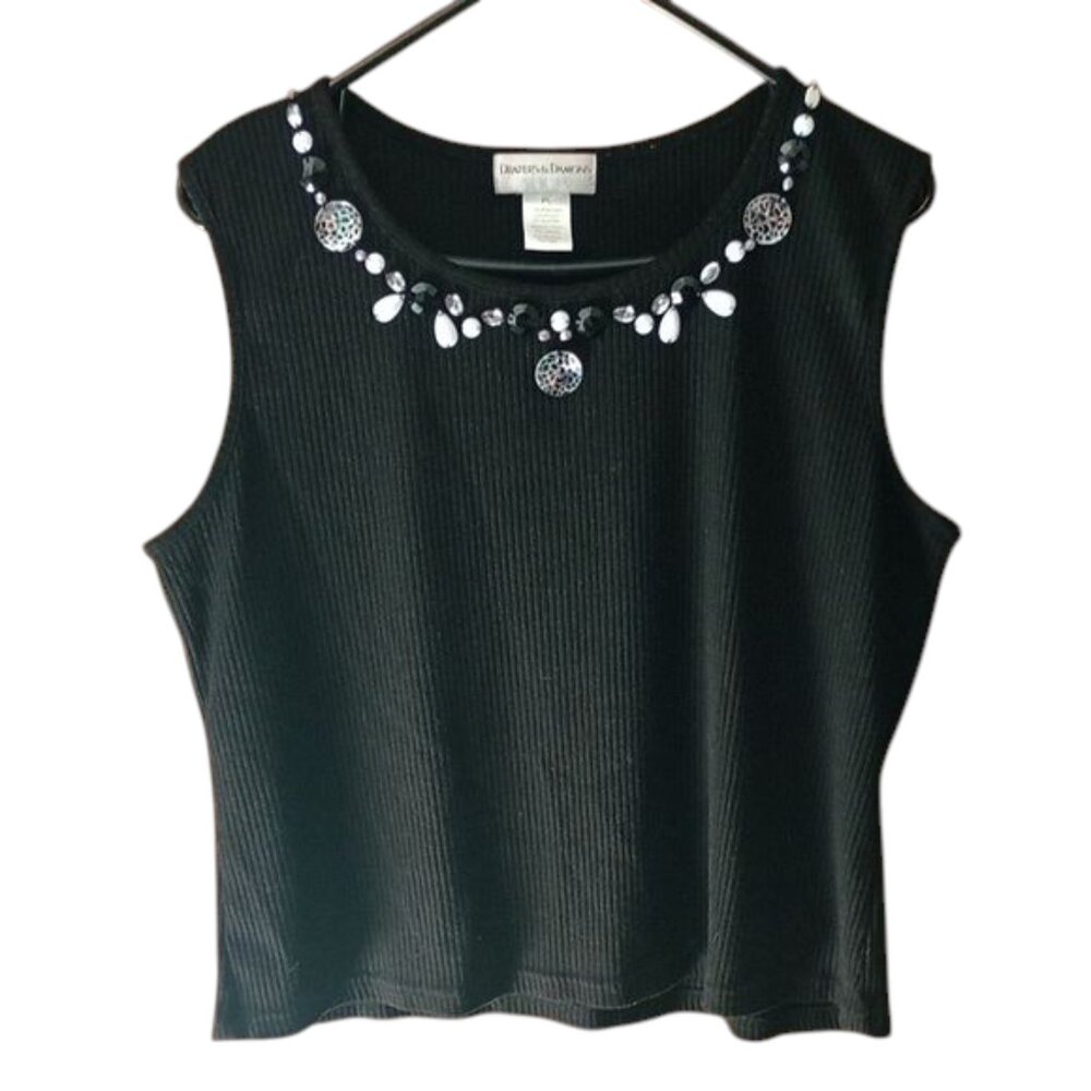 Women's Black Beaded Evening Top Petite Large
